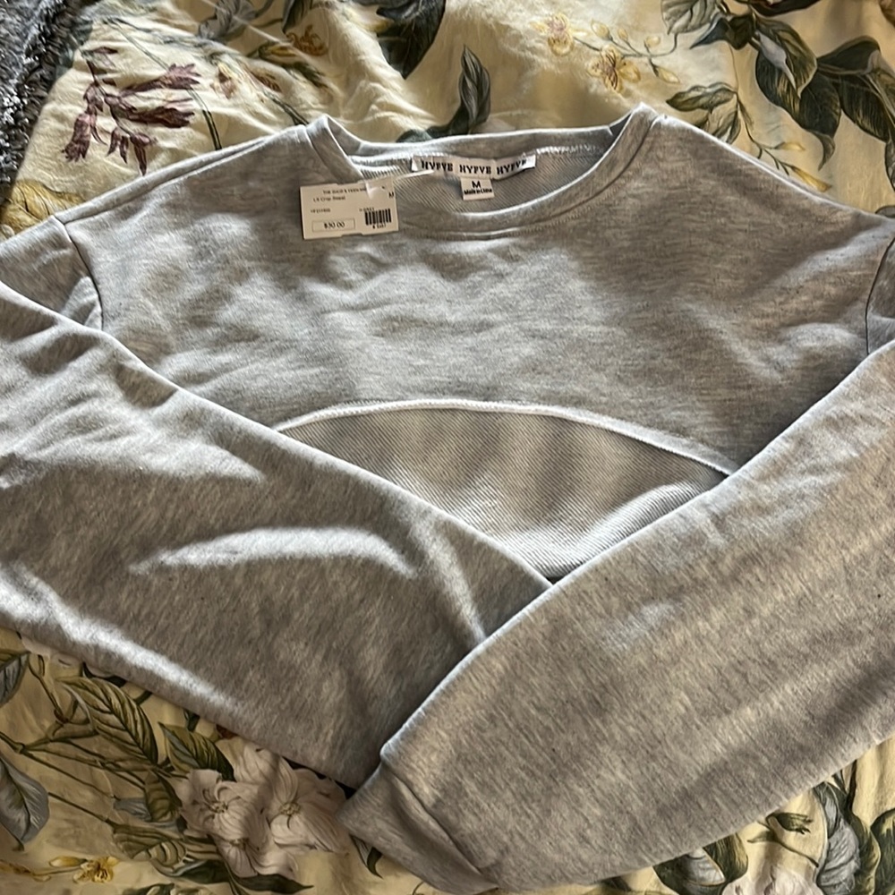 Hyfve medium crop sweatshirt high/low. Gray long sleeved. New with tags